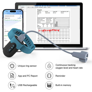 Wellue SleepU Wrist Pulse Oximeter, Wearable Oxygen Monitor with Finger Sensor with Smart Reminder for Low O2| SpO2 & Pulse Rate Recording Continuously, Free Shareable APP & PC Report - Imported from UK